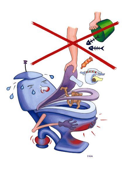 Visuaalinen kuvitus asioista, joita viemäriin ei saa laittaa.